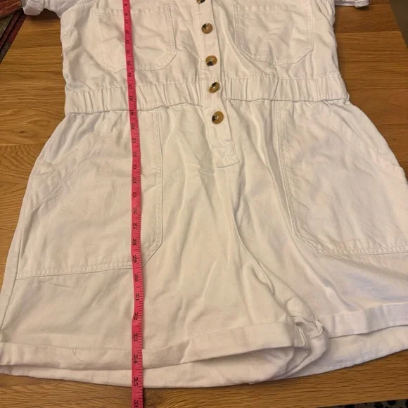 GIANNI BINI WOMEN’S ROMPER XL WHITE DENIM SHORTS BUTTON DOWN‎ COLLARED STRETCH - Picture 4 of 4